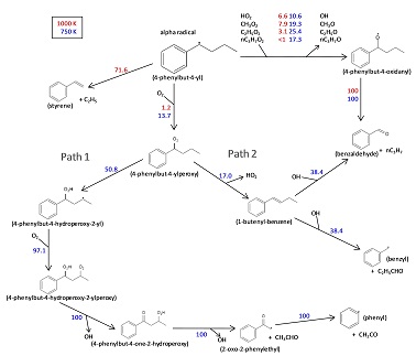 図4　n-ブチルベンゼンの反応経路解析結果