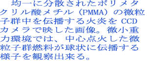 �@�ψ�ɕ��U���ꂽ�|�����^
�N�����_���`��(PMMA)�̔���
�q�Q����`�d����Ή���CCD
�J�����ŉf�����摜�B�����d
�͊��ł́A���S�_�΂�����
���q�Q�R��������ɓ`�d����
�l�q���ώ@�o����B