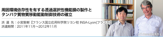 周囲環境依存性を有する透過選択性機能膜の製作とタンパク質物質移動能動制御技術の確立:小宮敦樹【フランス国立応用科学院リヨン校　INSA-Lyon(フランス)】